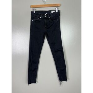 Rag & Bone ankle skinny black jeans size 27 fringe hem rocker edgy